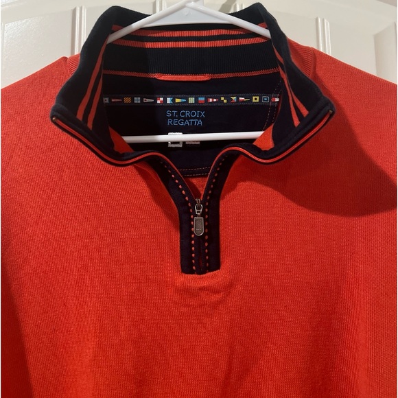 ST CROIX REGATTA - 1/4 Zip Long Sleeve Navy Blue & Orange Cotton Pullover Sz L - Picture 4 of 5